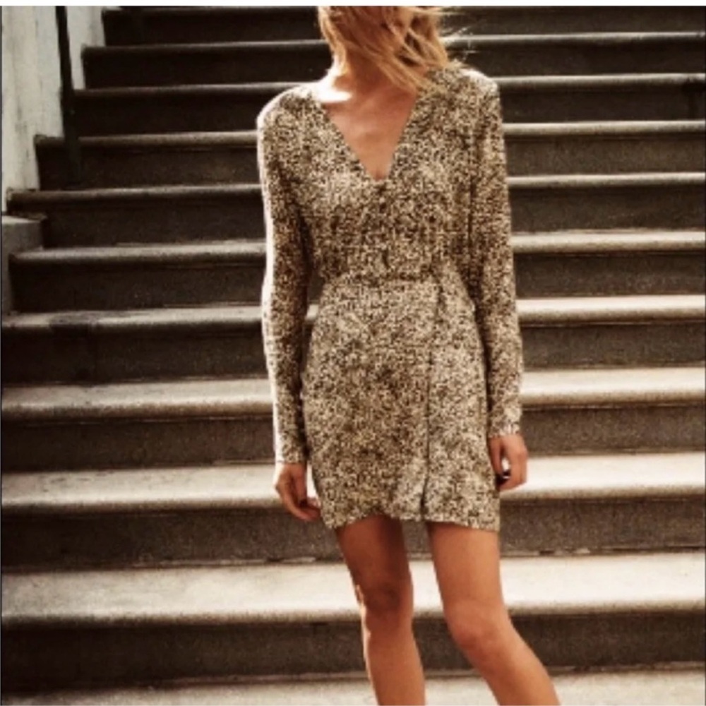 Zara button front wrap print mini dress Large L NWT - Picture 3 of 9